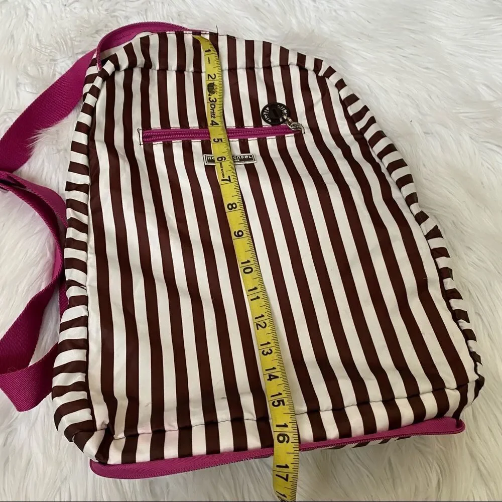 Henri Bendel Brown White Striped Nylon Backpack